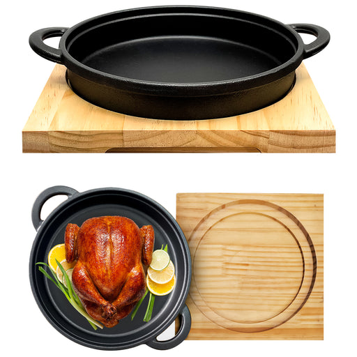 Cast Iron Frying Pan With Wood Board