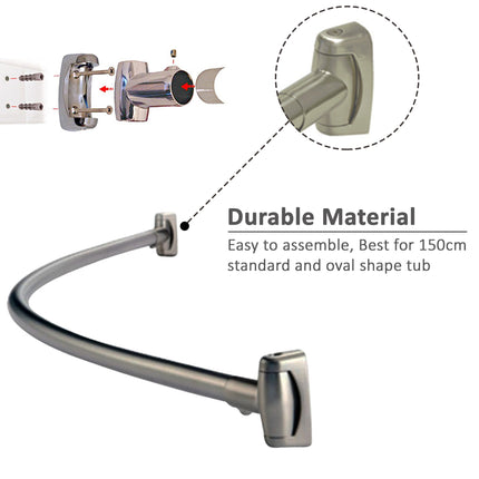 Chrome Curved Curtain Rail Rod with Ring Hooks