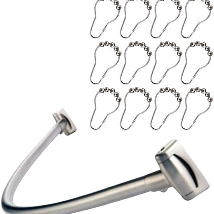 Chrome Curved Curtain Rail Rod with Ring Hooks