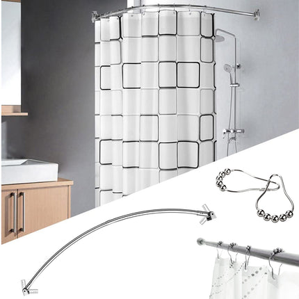 Chrome Curved Curtain Rail Rod with Ring Hooks