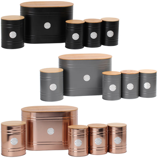 5Pcs Black/Grey/Copper Bread Bin With Canisters