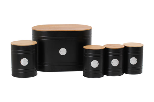 5Pcs Black Bread Bin With Canisters