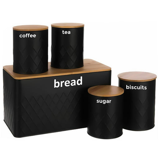 5pc Black Kitchen Storage Set - Bread Bin