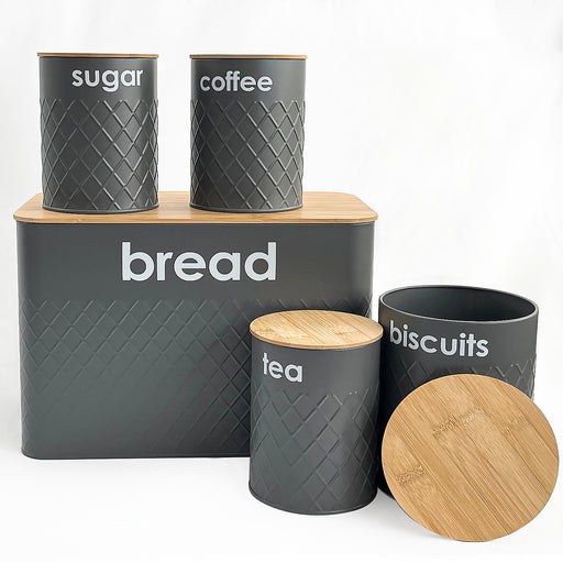 5pc Grey Kitchen Storage boxes Bread Bin
