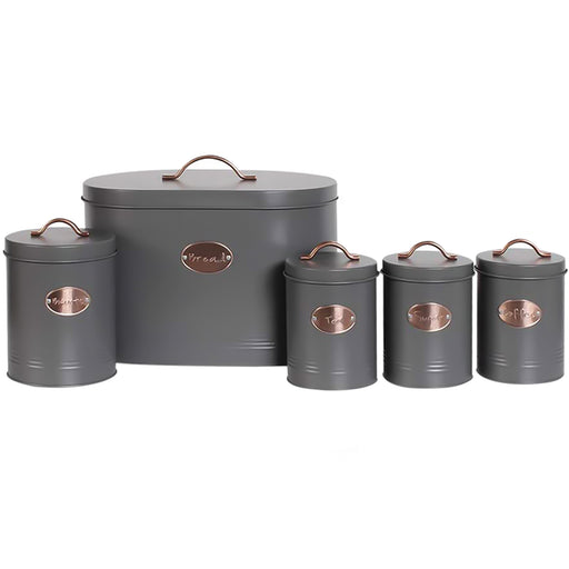 5pc Grey Bread Box Canisters Set
