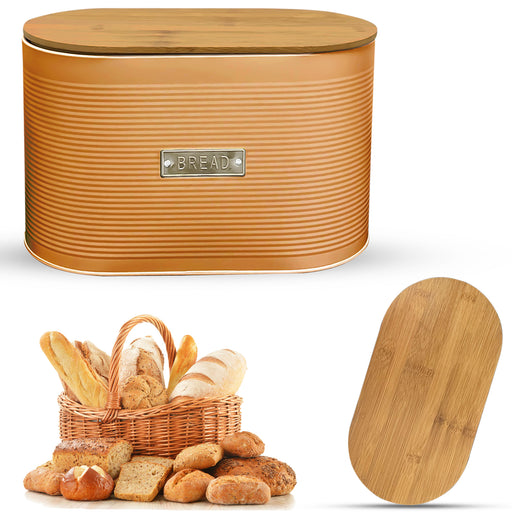 Oval Copper Bread Bin with Bamboo Lid 