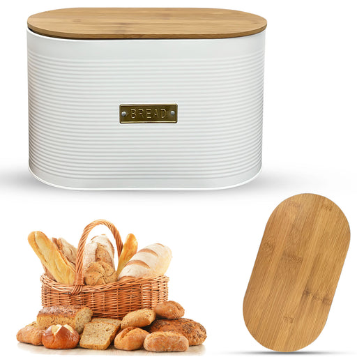 Large Bread Bin with Bamboo Lid White