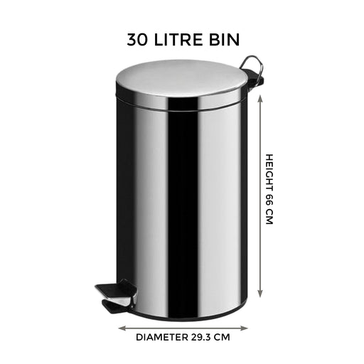 Dimensions 30L Silver Pedal Bin