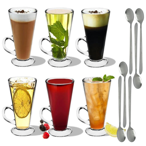 6-Pack Glass Coffee Cups (230ml) with Free Spoons