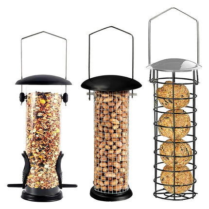 Hanging bird seed feeders with dome covers – full set of 3 squirrel-proof feeders