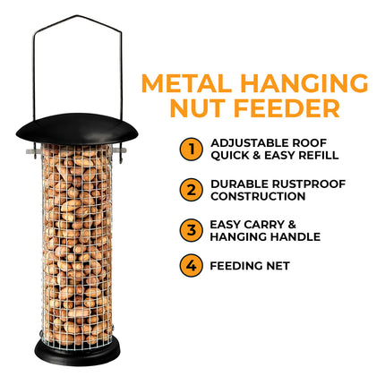 Metal hanging peanut bird feeder for wild birds – squirrel-resistant UK design