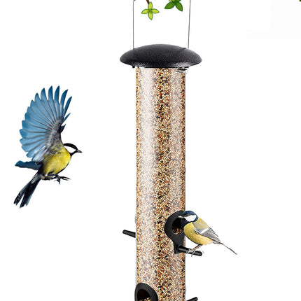 Metal hanging seed bird feeder for UK gardens squirrel resistant design