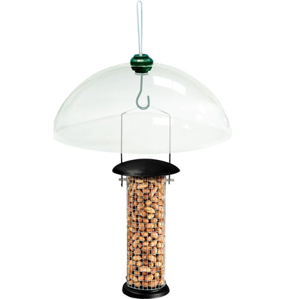 Hanging peanut bird feeder with protective dome – UK garden bird feeder