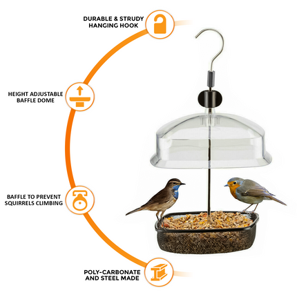 Squirrel proof bird feeder with adjustable baffle dome