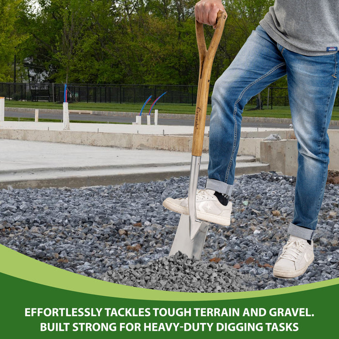 102cm stainless steel square spade used for digging, planting, and edging, built for tough garden tasks in all weather conditions.