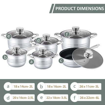 12-piece hob-safe cookware set featuring individual glass lids