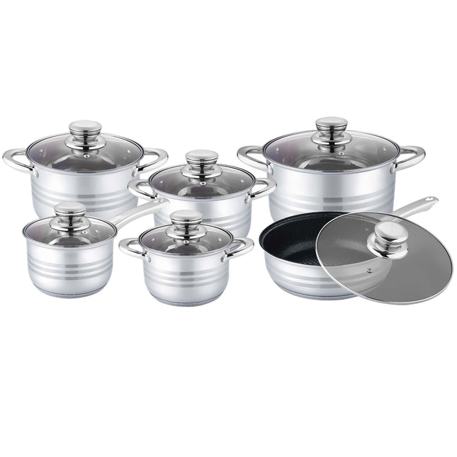 12-piece stainless steel casserole pot set with glass lids for all hob types