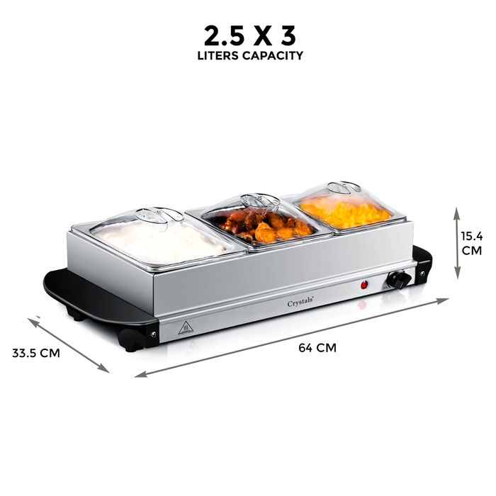 Buffet Food Warmer with transparent lids for easy viewing of contents.