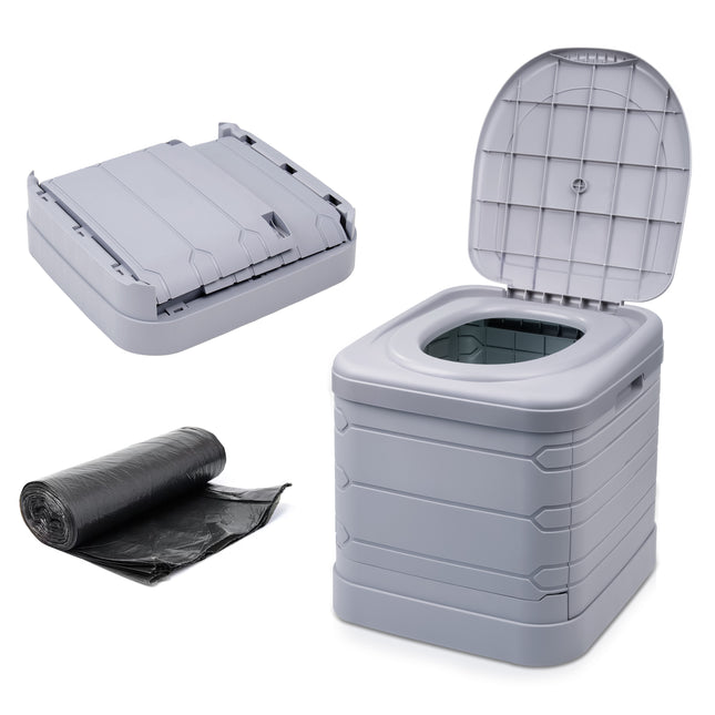 24L portable camping toilet in grey, foldable and compact