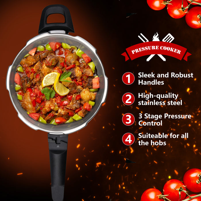 Durable 4L stainless steel pressure cooker with fast cooking performance, ideal for busy households and quick meal solutions.