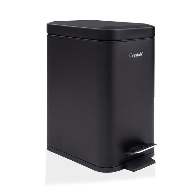 5L black pedal bin with soft close lid for kitchen or bathroom waste
