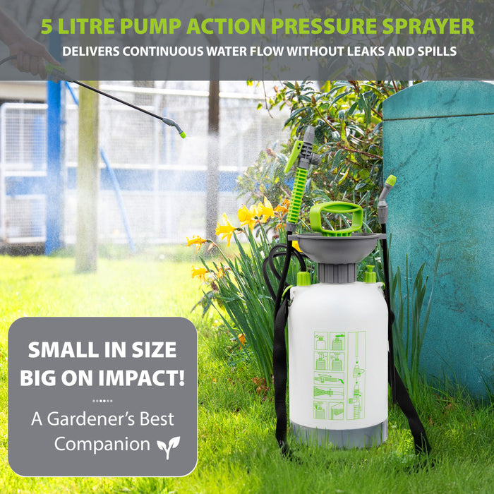 5L Translucent Garden Pressure Sprayer Bottle with Litre Graduations for Mixing