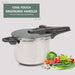 6L stainless steel pressure cooker with dual handles, designed for large family meals and catering kitchens, induction compatible.

