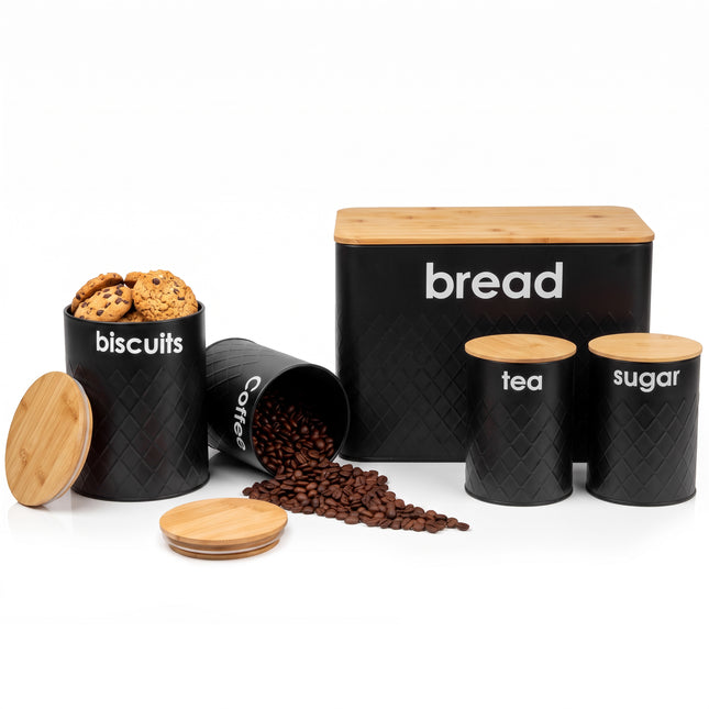 5pc Black Kitchen Storage Set - Bread Bin
