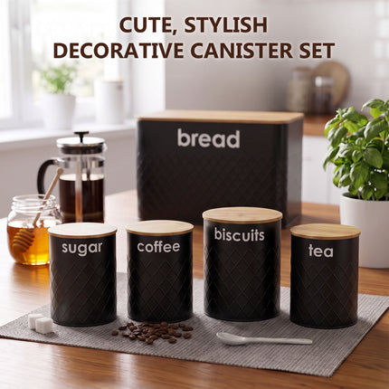 5pc Black Kitchen Storage Set - Bread Bin