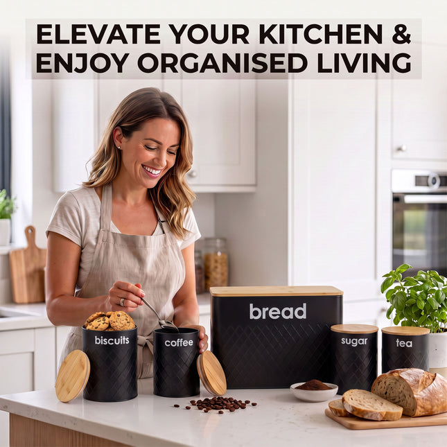 5pc Black Kitchen Storage Set - Bread Bin