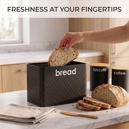 5pc Black Kitchen Storage Set - Bread Bin