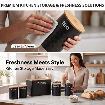 5pc Black Kitchen Storage Set - Bread Bin
