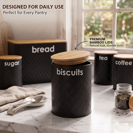 5pc Black Kitchen Storage Set - Bread Bin