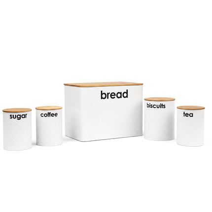 5pc White Kitchen Storage Jars Set Bread Bin