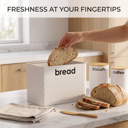 5pc White Kitchen Storage Jars Set Bread Bin