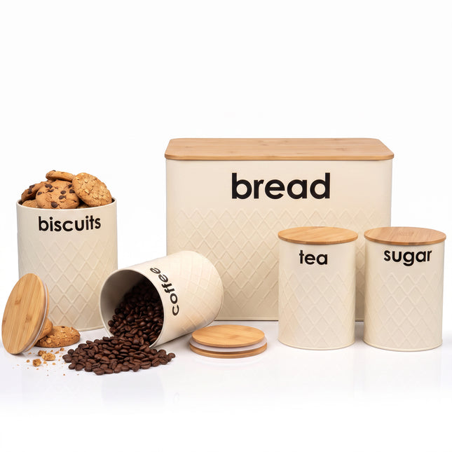 5pc Cream Bread Storage Container Set Bread Bin