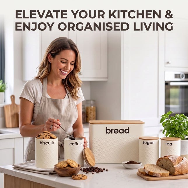 5pc Cream Bread Storage Container Set Bread Bin