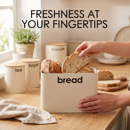 5pc Cream Bread Storage Container Set Bread Bin