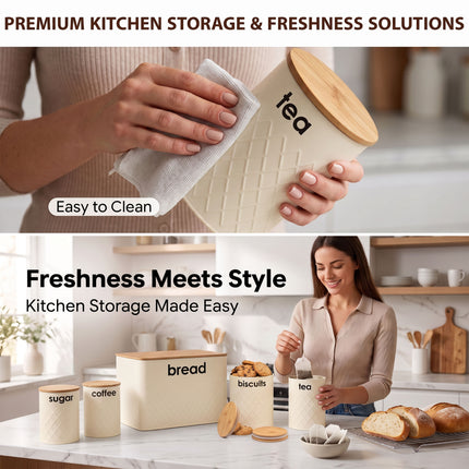 5pc Grey Kitchen Storage Boxes Bread Bin