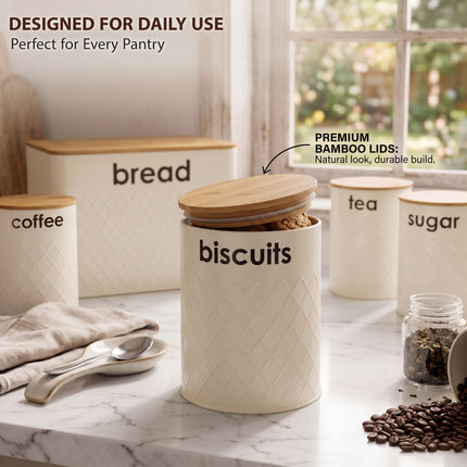 5pc Grey Kitchen Storage Boxes Bread Bin
