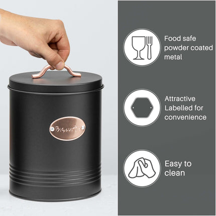 Bread Bin Black - 5PC Kitchen Food Storage