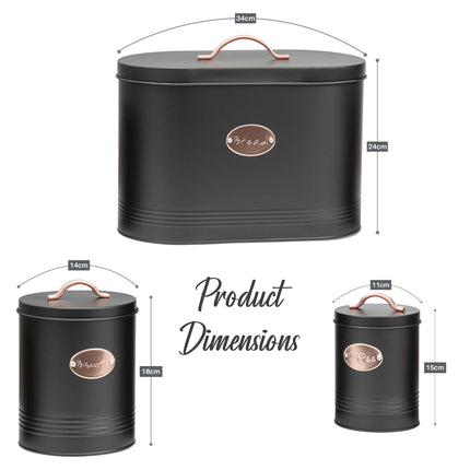 Bread Bin Black - 5PC Kitchen Food Storage