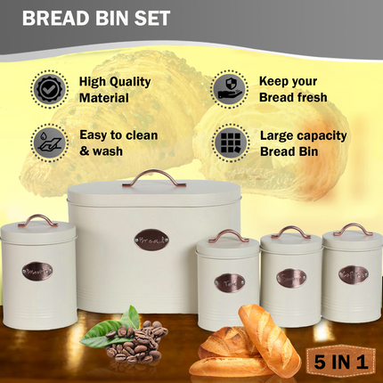 5pc Bread Box Kitchen Storage Container Set