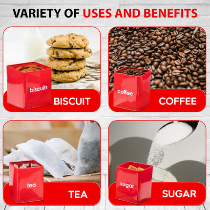 5 Piece Red Bread Bin - Kitchen Storage Tins
