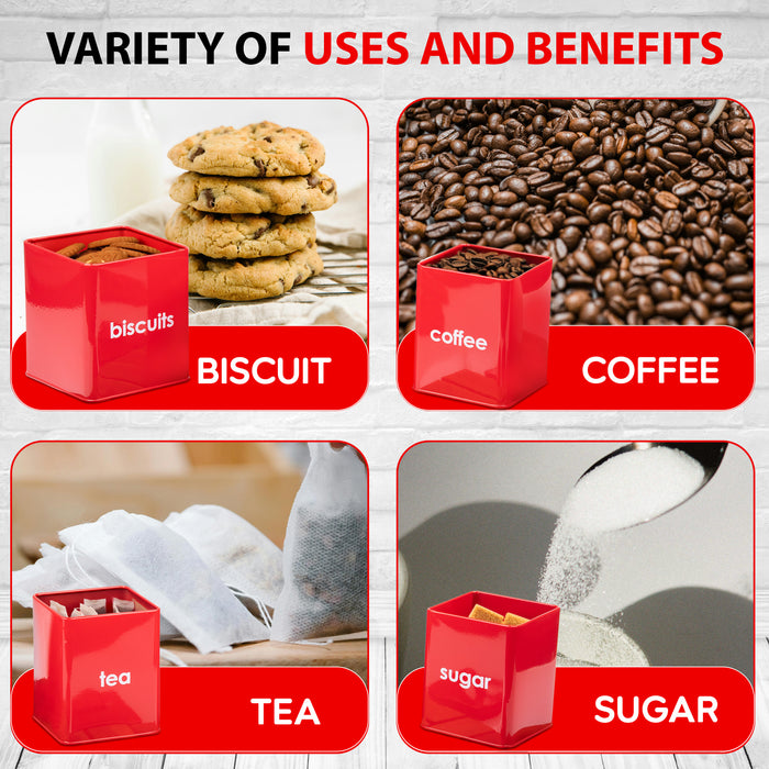 5 Piece Red Bread Bin - Kitchen Storage Tins