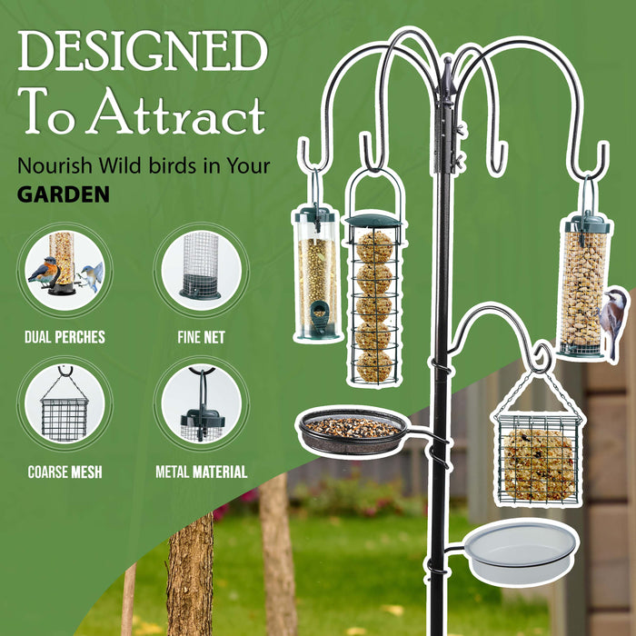 Garden Bird Feeding Station with Water Bowl, Stand & Baffle Dome