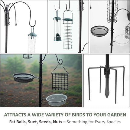 Garden Bird Feeding Station with Water Bowl, Stand & Baffle Dome