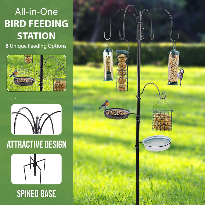 Garden Bird Feeding Station with Water Bowl, Stand & Baffle Dome