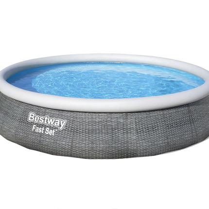 12ft Bestway Rattan Effect Fast Set Swimming Pool + Filter Pump