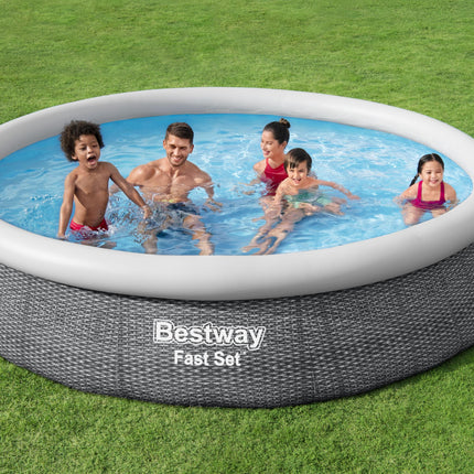 12ft Bestway Rattan Effect Fast Set Swimming Pool + Filter Pump